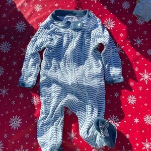 Striped Blue and White Kids Footie Pajamas